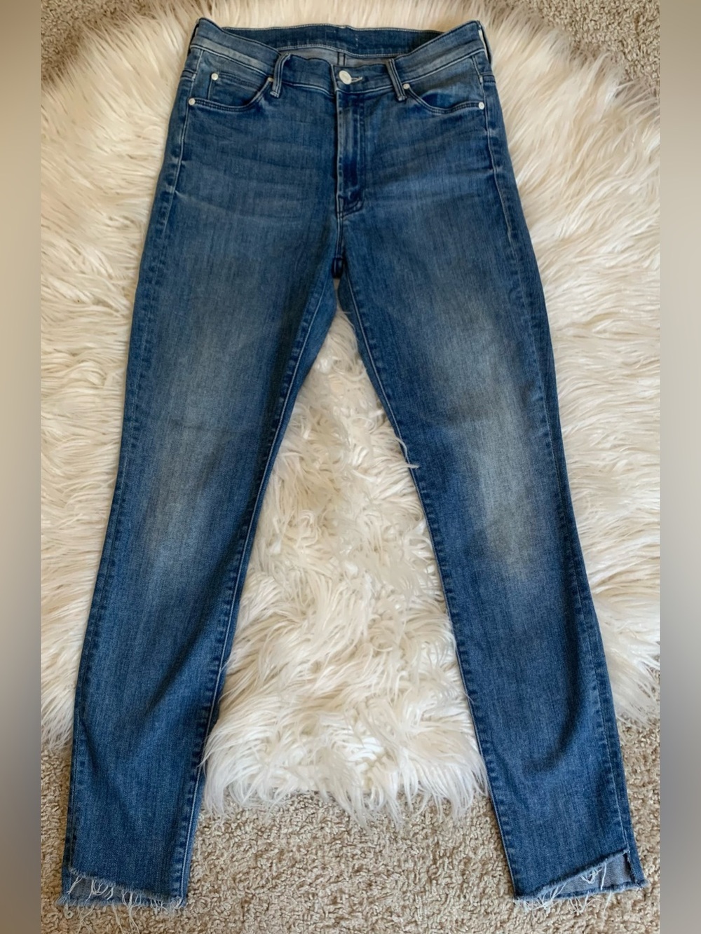 MOTHER Stunner Zip Ankle Step Fray Jeans In Good Girls Do Blue Size 26